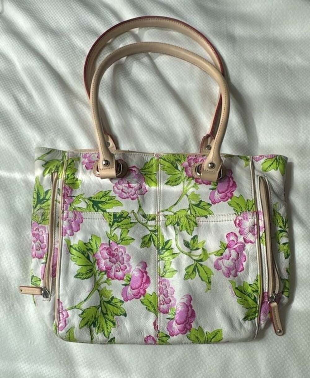 Tignanello Floral White and Pink Tote Bag